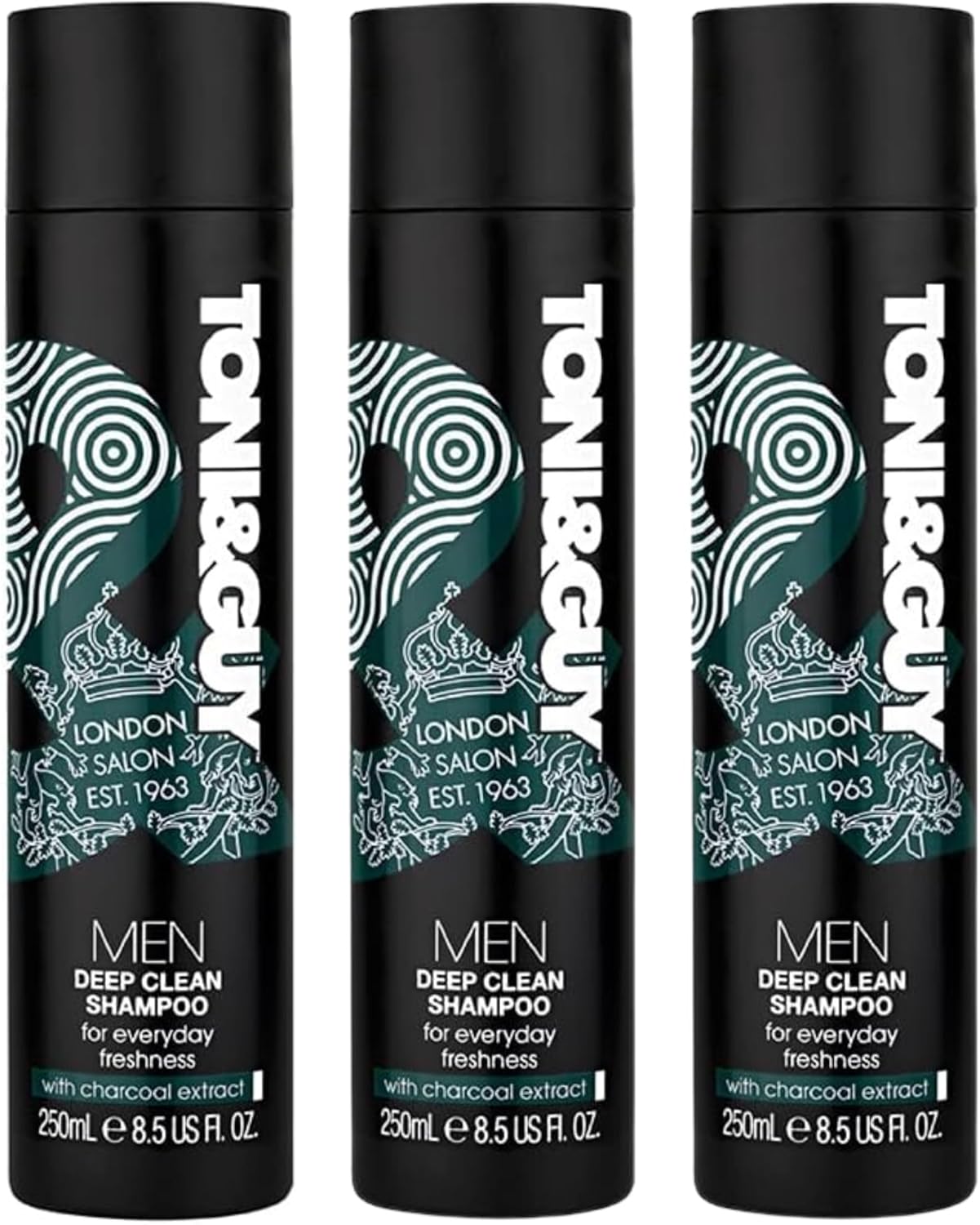 Toni & Guy Men Deep Clean Shampoo With Charcoal Extract, 250Ml–Premium Deep Cleansing Formula For Everyday Freshness, Purifying And Revitalizing Hair Care Pack Of 3