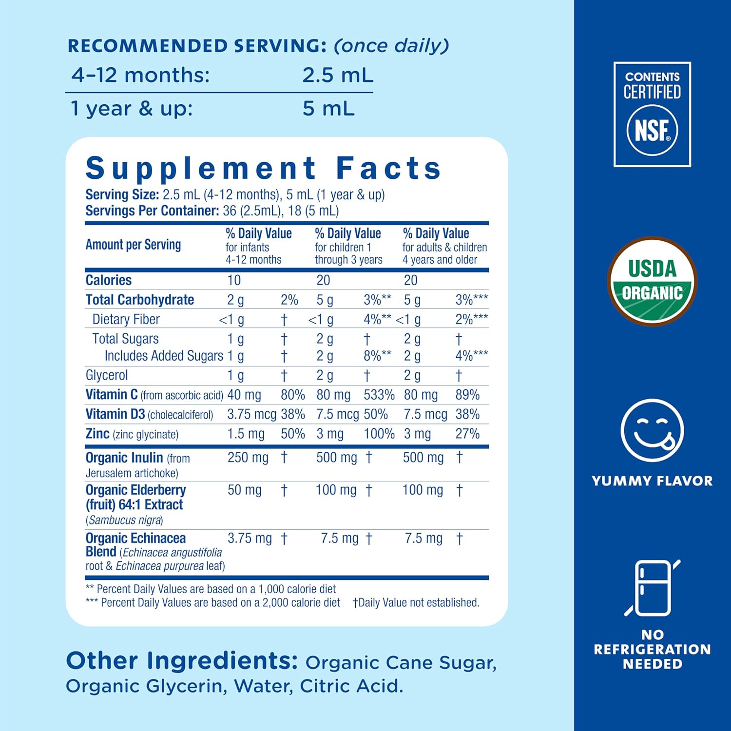 Mommy'S Bliss Organic Baby Elderberry Drops, Immune Support With Vitamins, Prebiotics, Zinc & Organic Echinacea, Age 4 Months +, 3 Fl Oz (36 Servings) : Health & Household