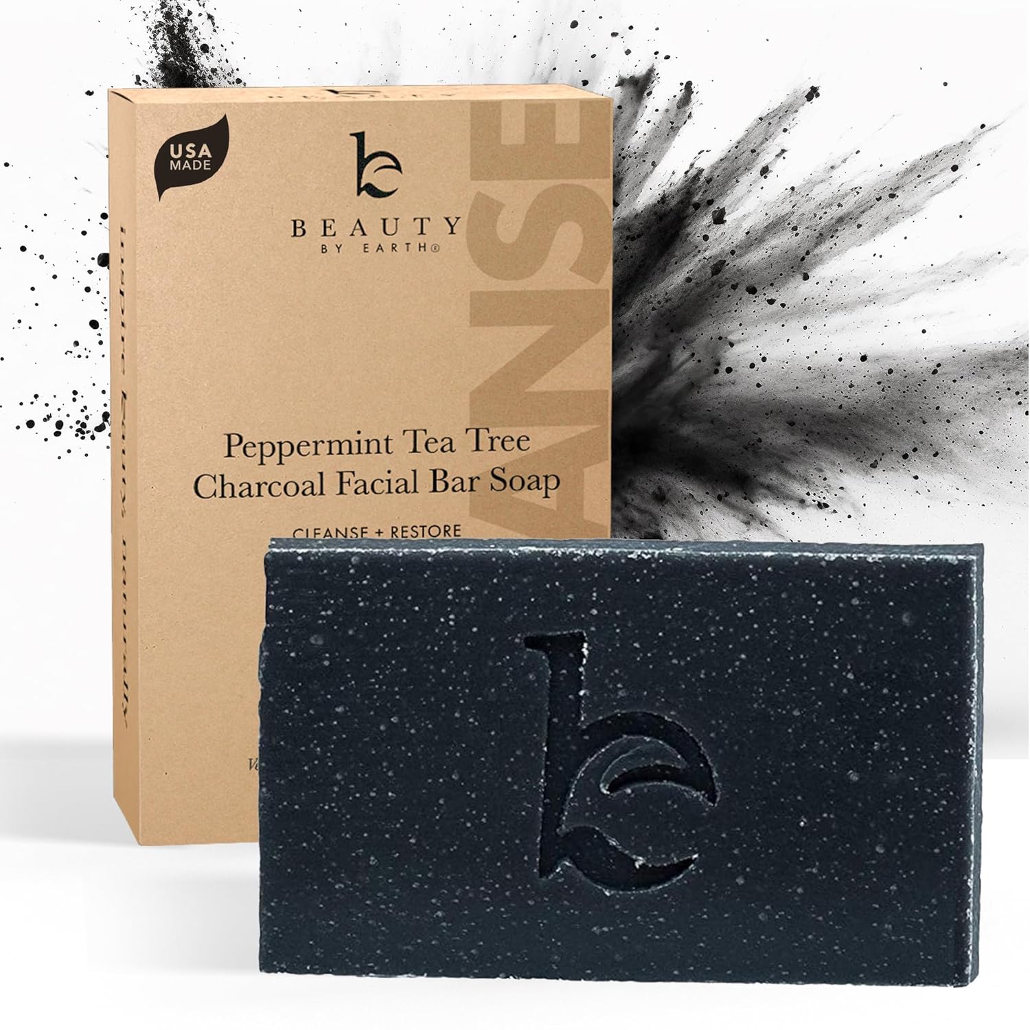 Beauty By Earth Charcoal Face Wash Bar Soap - Peppermint Tea Tree Soap Bar Facial Cleanser For Oily Skin, Black Soap Face Cleanser, Acne Cleanser, Acne Face Wash, Women & Mens Face