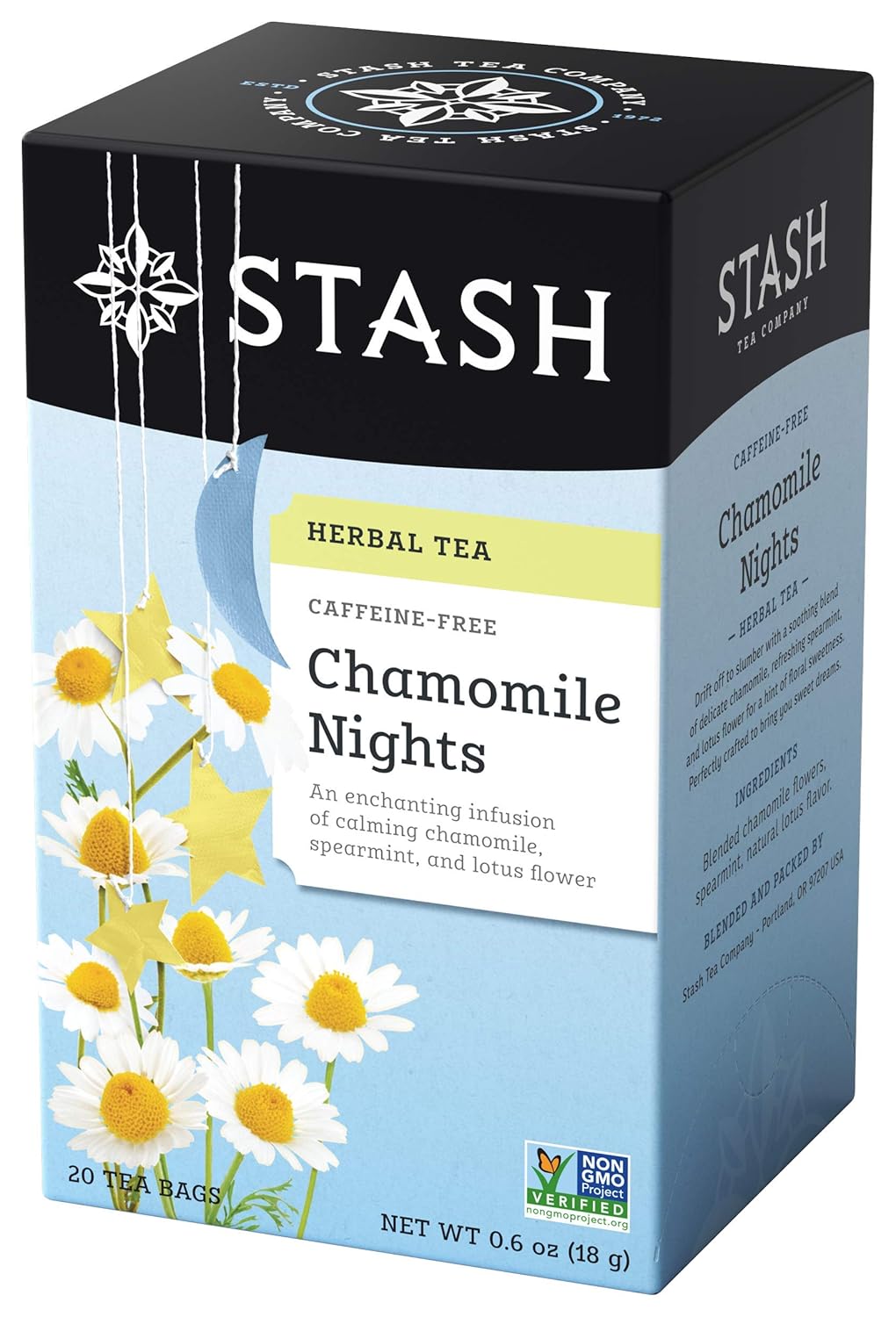 Stash Tea Chamomile Nights Herbal Tea - Naturally Caffeine Free, Non-Gmo Project Verified Premium Tea With No Artificial Ingredients, 20 Count (Pack Of 6) - 120 Bags Total