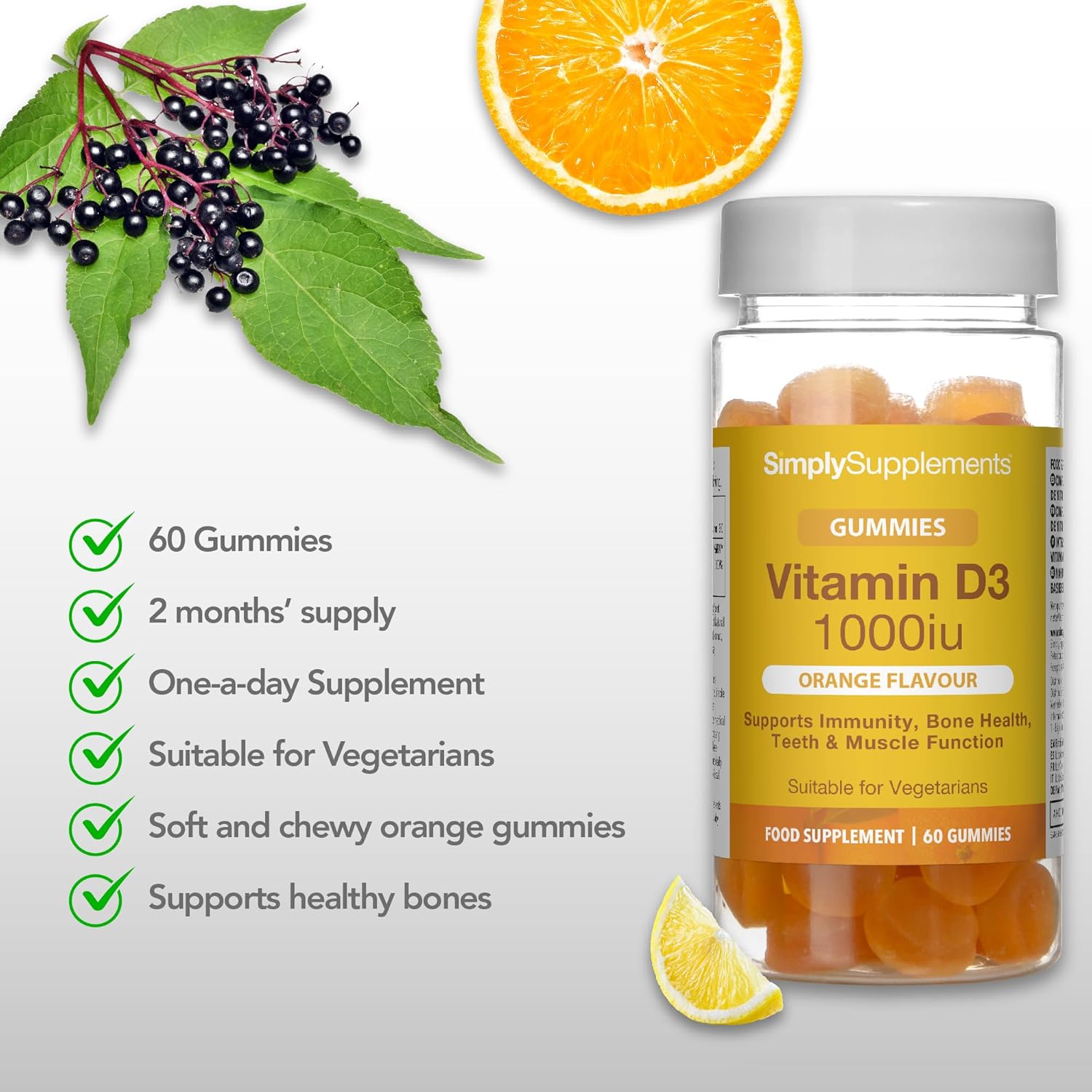 Vitamin D Gummies | 25mcg / 1000iu of Vitamin D3 | One a Day Supplement | Orange Flavour | 60 Gummies : Amazon.co.uk: Health & Personal Care