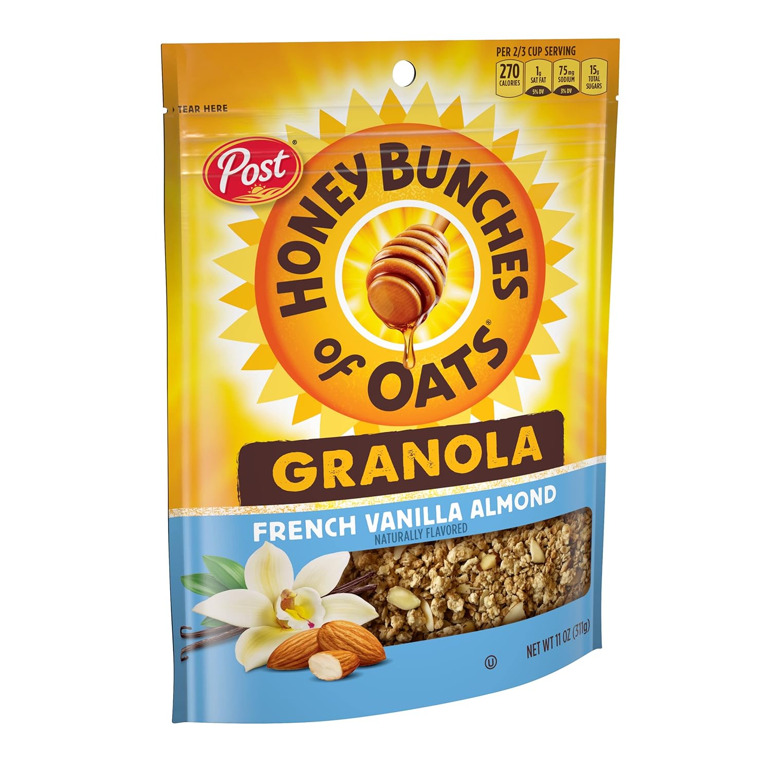 Honey Bunches of Oats French Vanilla Almond Granola Cereal with Whole Grains, 11 Oz (5 Pack)