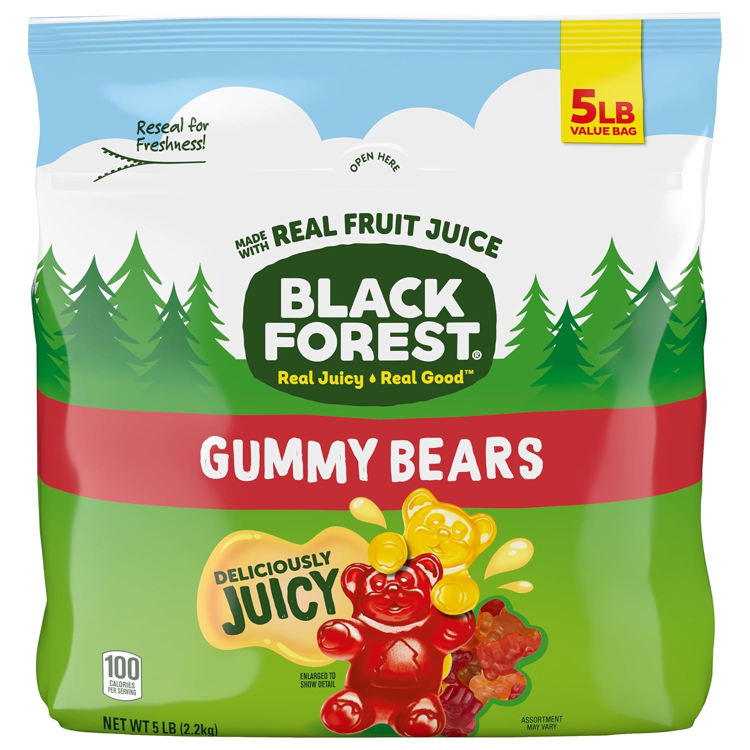 Black Forest Gummy Bears Candy, Made With Real Fruit Juice, Resealable 5-Pound Bulk Bag