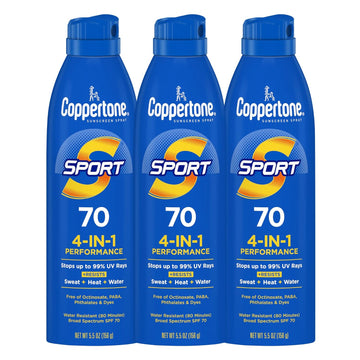 Coppertone Sport Sunscreen Spray Spf 70, Water Resistant Sunscreen, Broad Spectrum Spf 70 Sunscreen, Bulk Sunscreen Pack, 5.5 Oz Spray, Pack Of 3