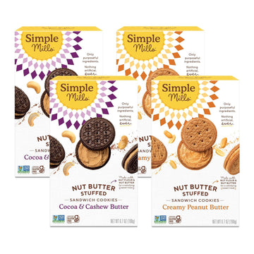 Simple Mills Sandwich Cookies Variety Pack (Creamy Peanut Butter & Cocoa Cashew Crème) Gluten Free, Vegan, Healthy Snacks, 6.7 Oz (Pack Of 4)