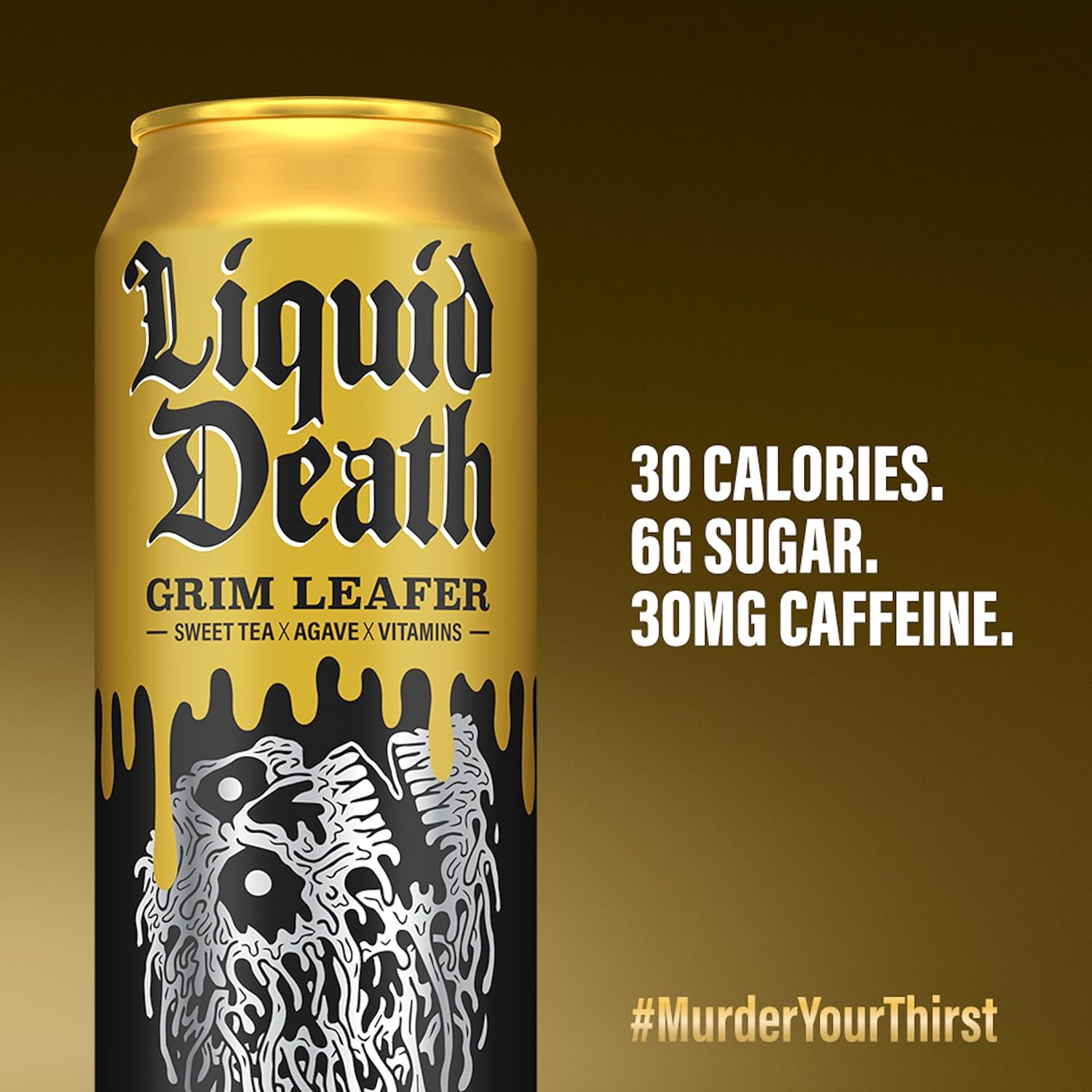 Liquid Death Iced Black Tea, Grim Leafer (Sweet Tea) 19.2 Oz King Size Cans (8-Pack)