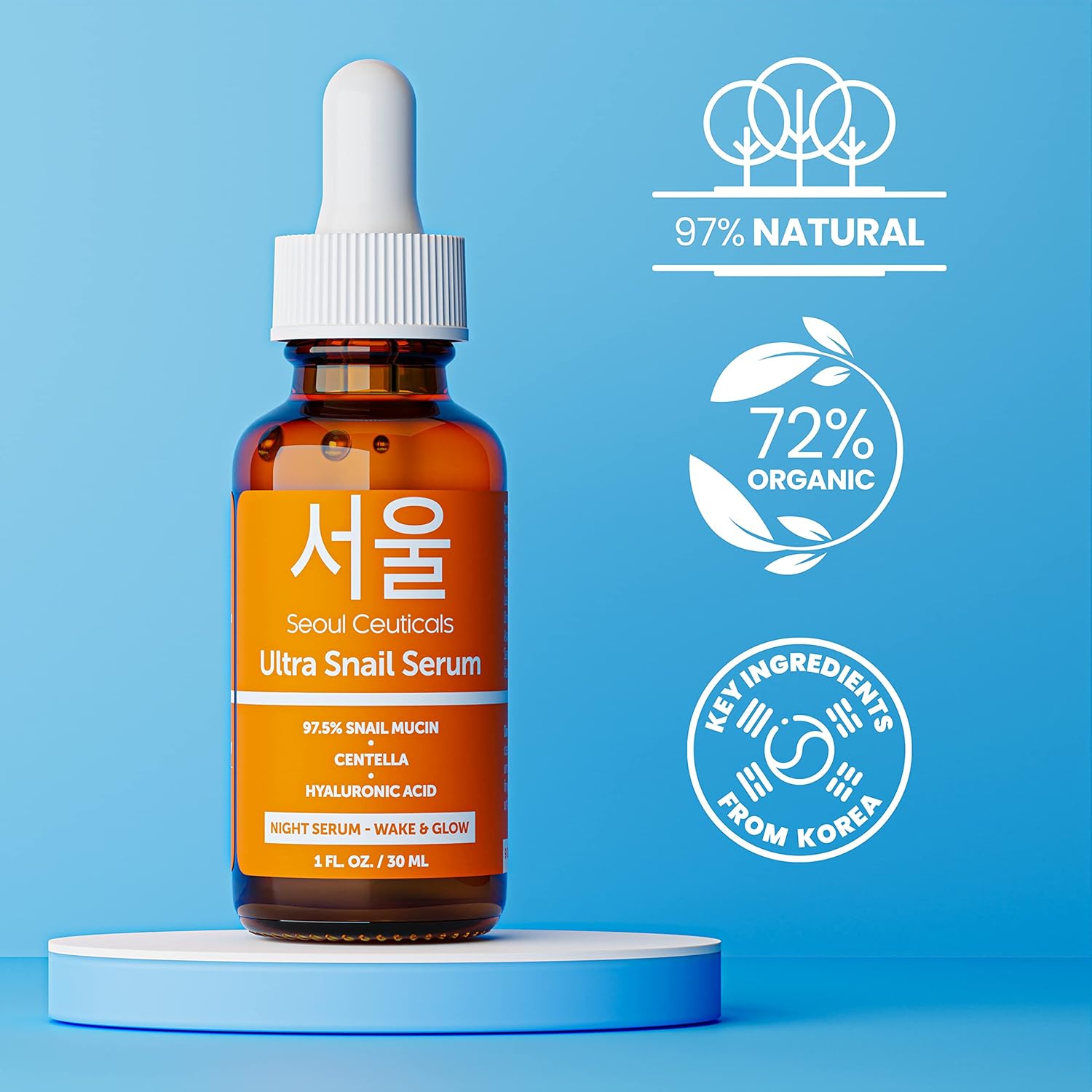 Seoulceuticals Korean Skin Care Day & Night Serum Set - Potent Vitamin C Day Serum + Korean Snail Night Serum With Hyaluronic Acid + Centella + Ce Ferulic For K Beauty Glow : Beauty & Personal Care