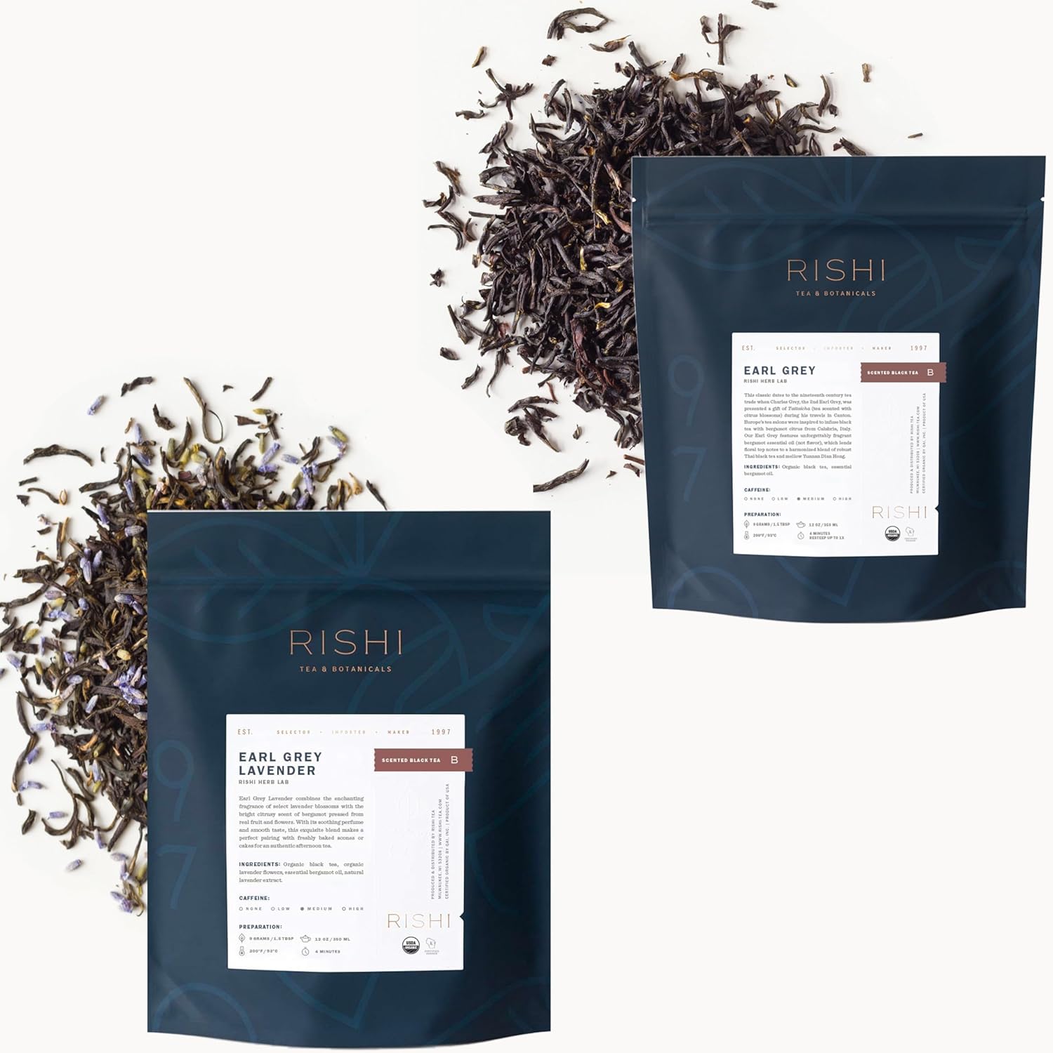 Rishi Tea Earl Grey & Earl Grey Lavender Tea - Organic Loose Leaf, Caffeinated Tea Bundle - 16 Ounce (Pack Of 2)