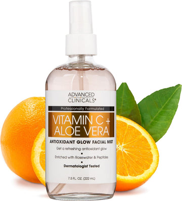 Advanced Clinicals Vitamin C Face Toner W/Ferulic Acid & Rosewater, Antioxidant Facial Mist Spray For Face, Skin Refreshing, Hydrating, & Non-Greasy Instant Hydration Facial Spray, Large 8 Fl Oz