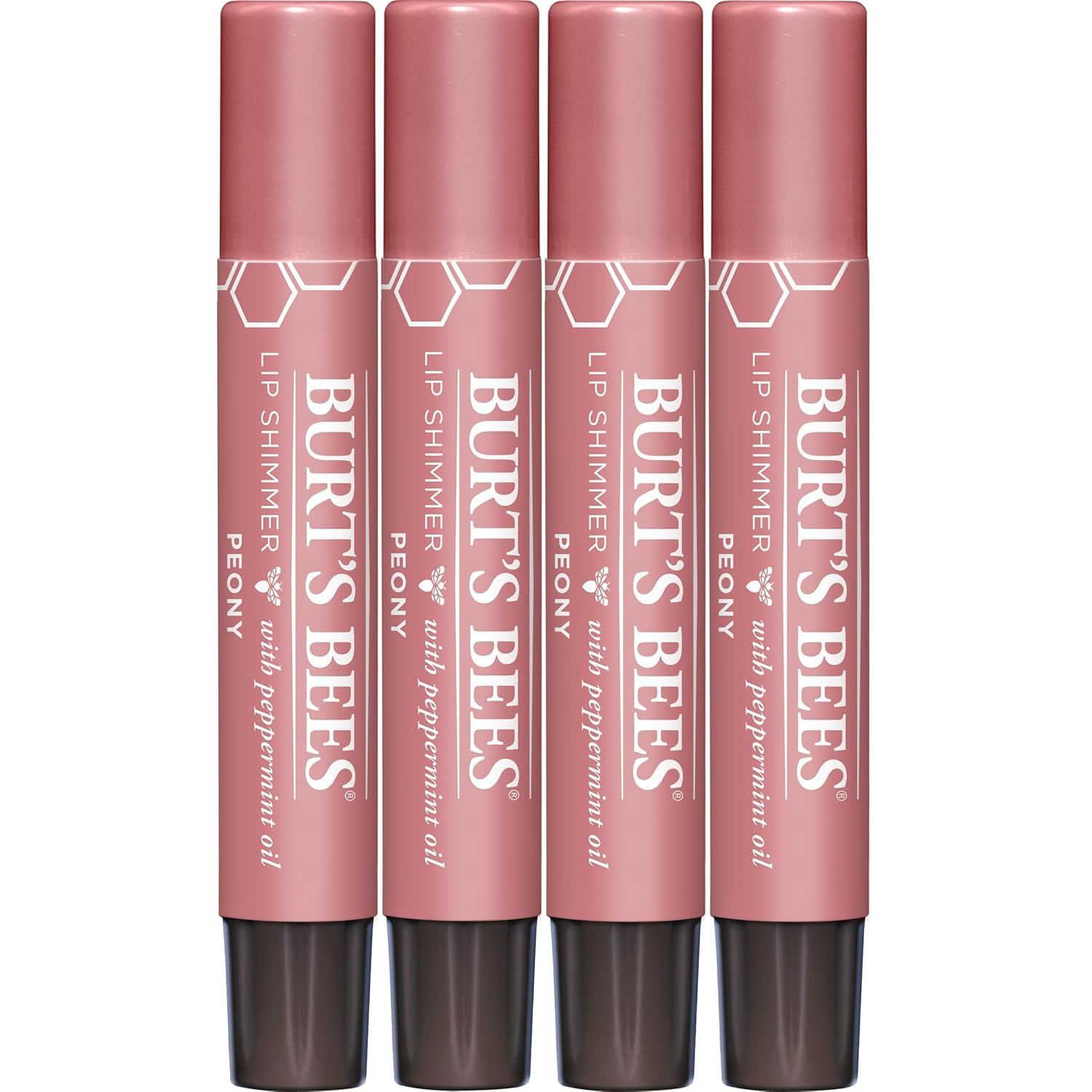 Burt'S Bees Shimmer Lip Tint Set, Tinted Lip Balm Stick, Moisturizing For All Day Hydration With Natural Origin Glowy Pigmented Finish & Buildable Color, Peony (4-Pack)