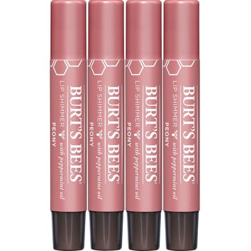 Burt'S Bees Shimmer Lip Tint Set, Tinted Lip Balm Stick, Moisturizing For All Day Hydration With Natural Origin Glowy Pigmented Finish & Buildable Color, Peony (4-Pack)