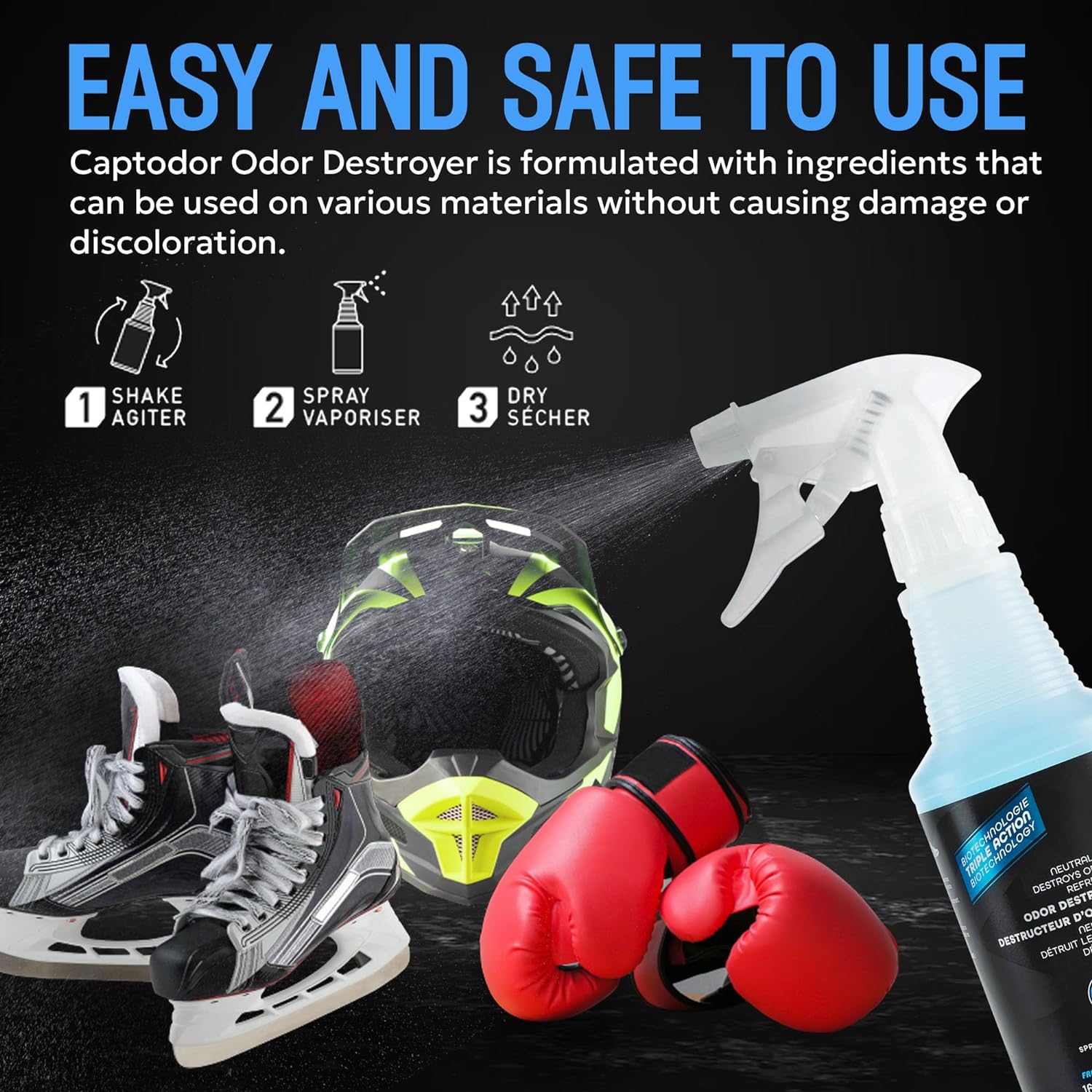 Sports Odor Destroyer Spray (1 x Bottle of 16.9oz / 500 ml), Sports Gear Odor Eliminator & Deodorizer Spray, Neutralizer & Refresher Spray For Protective Equipment, Sportswear & Outdoor Gear : Health & Household
