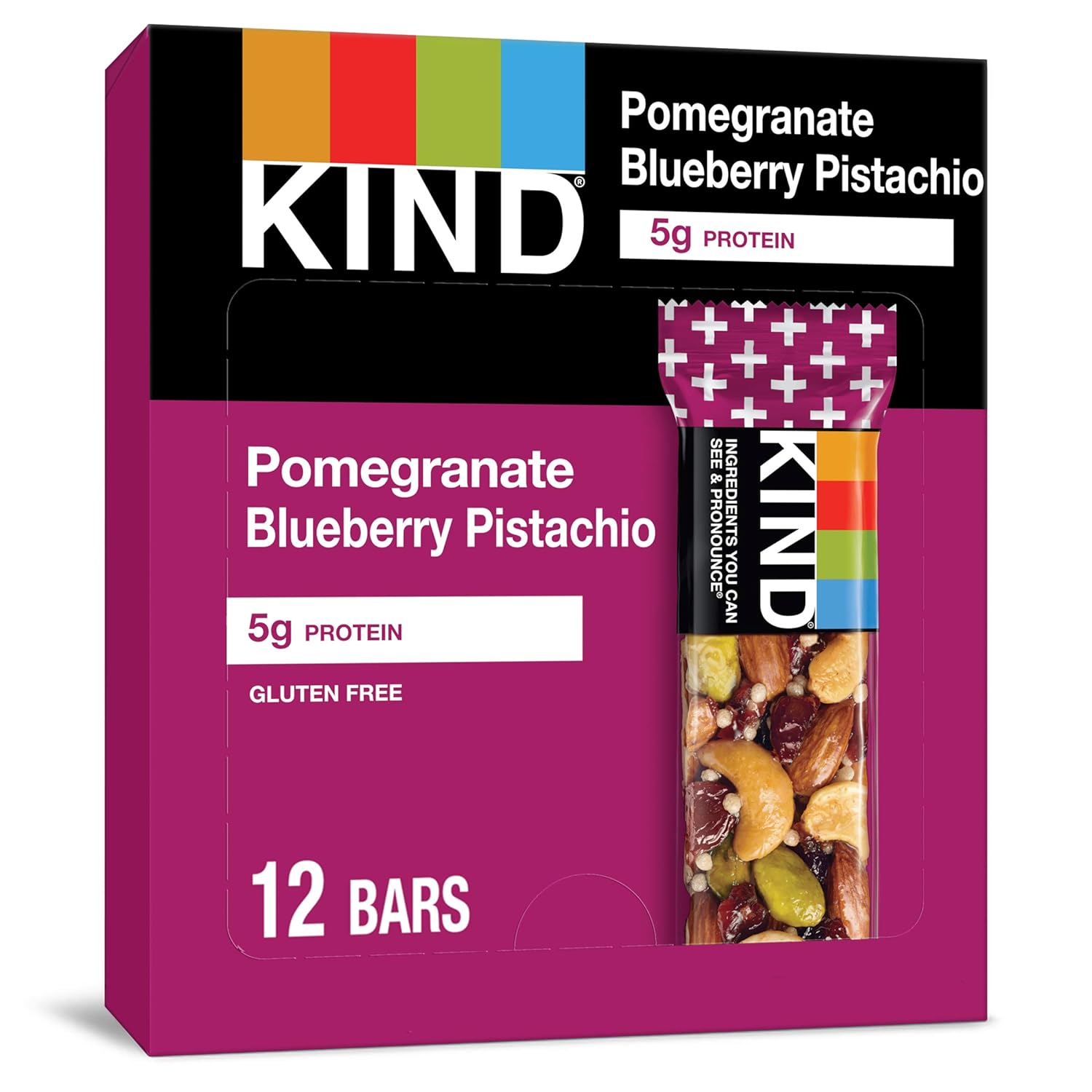 Kind Bars, Pomegranate Blueberry Pistachio, Healthy Snacks, Gluten Free, 5G Protein 12 Count