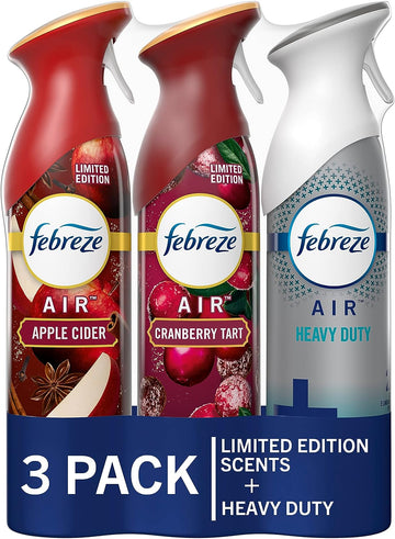 Febreze Air Effects Odor-Fighting Air Freshener Apple Cider, Cranberry Tart, Fresh Baked Vanilla, 8.8 oz. Aerosol Can, Pack of 3