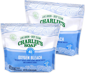 Charlie's Soap Oxygen Powered Bleach Powder, Color Bleach For Clothes, Safe Bleach for White Clothes, An Unscented Fragrance Free Non Chlorine Bleach 1.3 lbs (2 Pack)