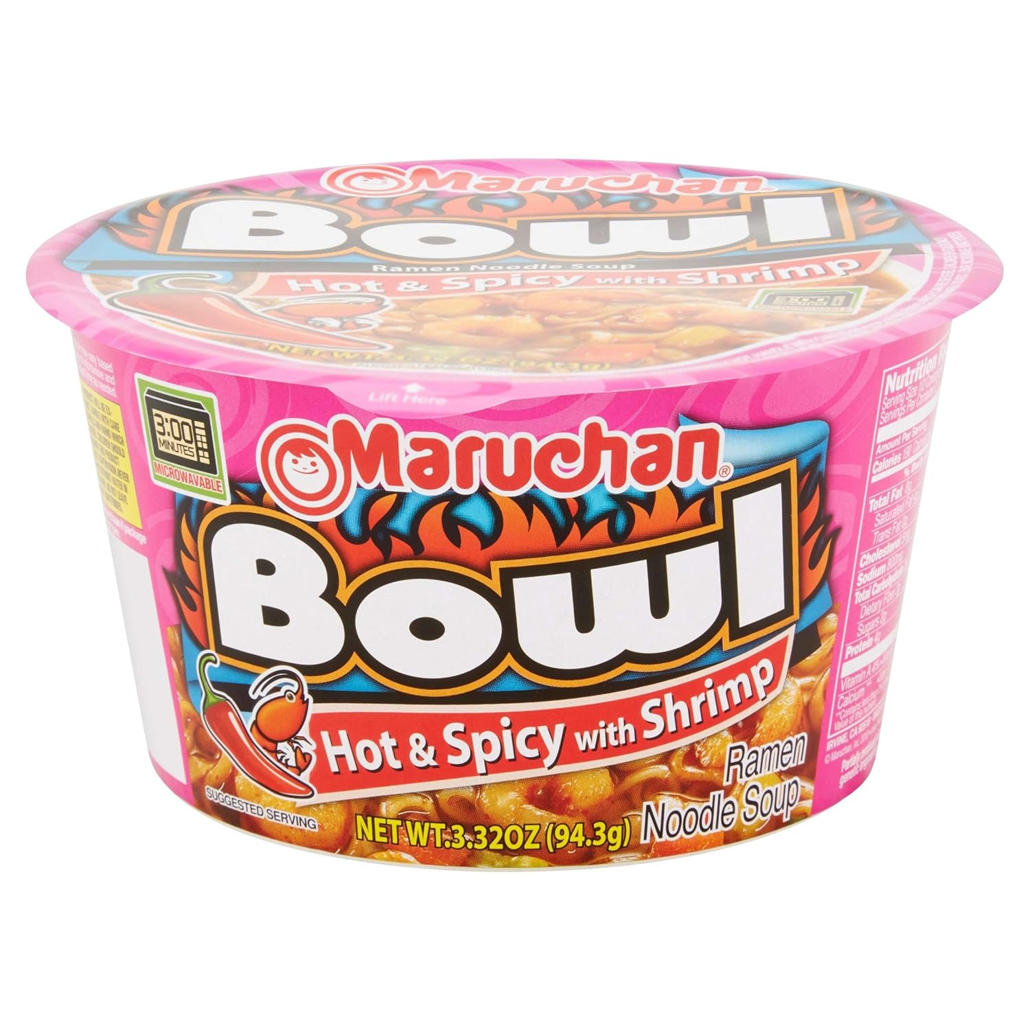 Maruchan Bowl Hot & Spicy with Shrimp Flavor Ramen Noodles with Vegetables, 3.3 OZ (2 Pack) : Grocery & Gourmet Food