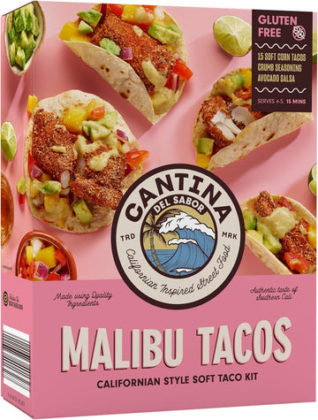 Cantina Del Sabor Malibu Tacos, Californian Style Soft Taco Meal Kit, 15 Gluten Free Soft Corn Tacos With Avocado Salsa & Crumb Seasoning, 410 G (Pack Of 1)