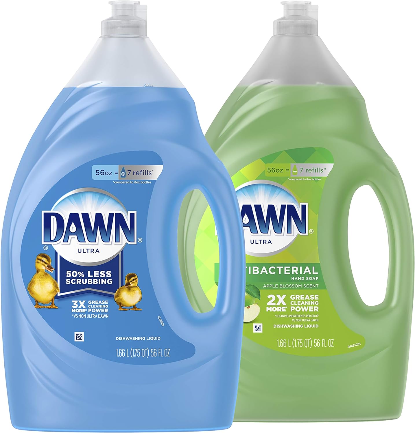 Dawn Dish Soap + Antibacterial Hand Soap, Includes 1 Dishwashing Liquid Refill Original Scent, 1 Hand Soap Refill Apple Blossom Scent, 56 Fl Oz (Pack of 2)