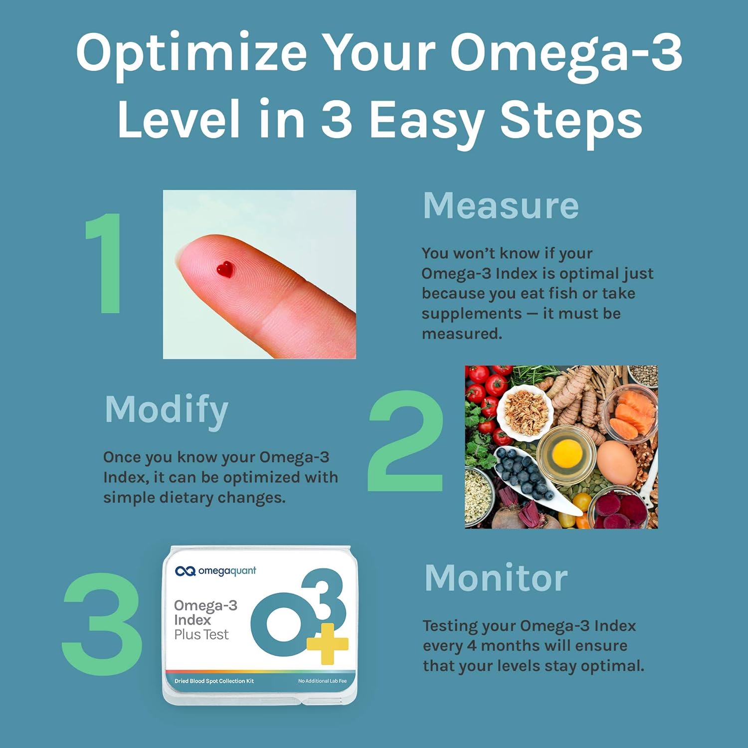 Omega Quant Omega-3 Index Plus Test Kit - Measures Blood Levels of Ome