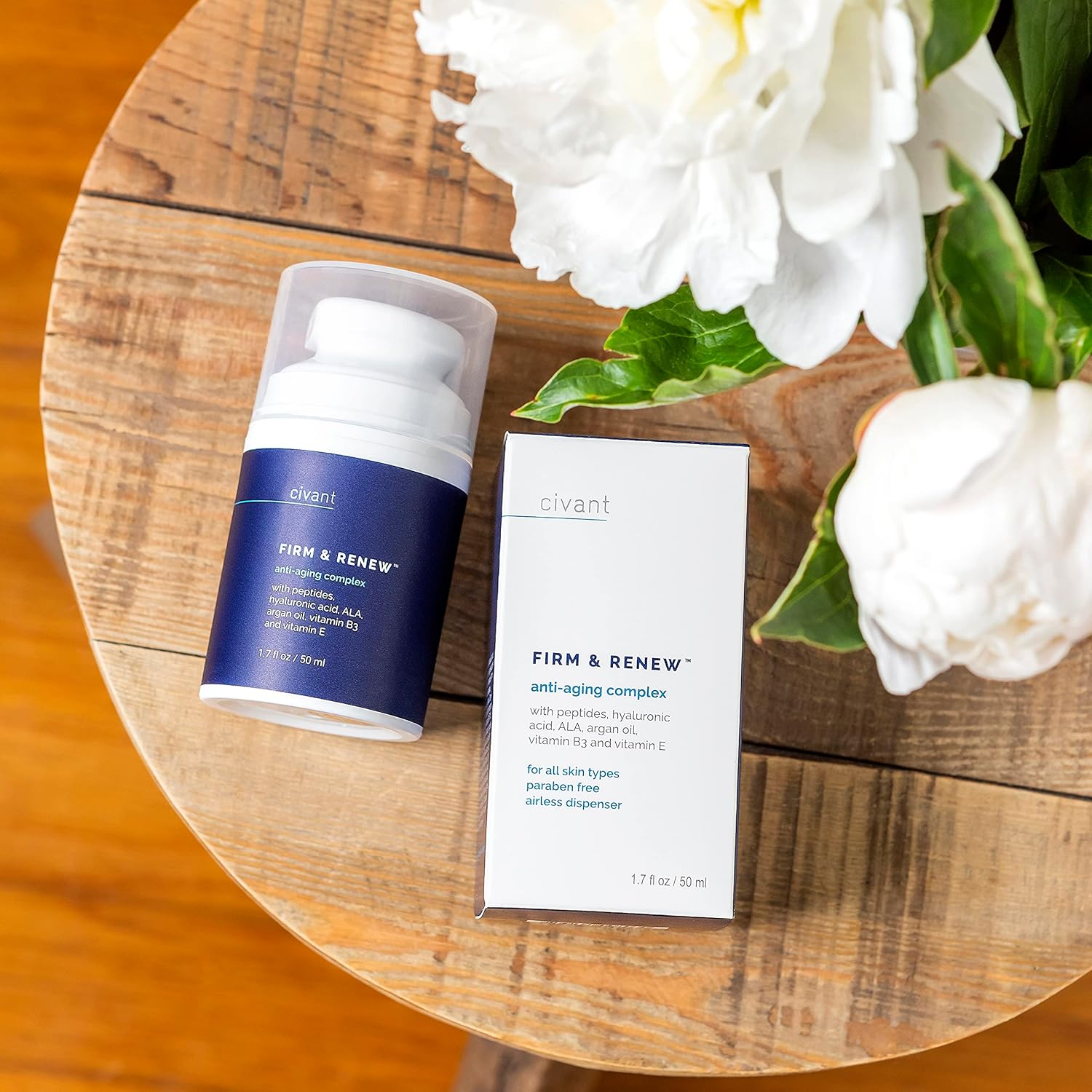 Civant Firm & Renew Face Moisturizer - Slows Aging And Helps Diminish Wrinkles And Lines - Daily Neck And Facial Moisturizer Formulated With Peptides, Hyaluronic Acid, And Vitamins, 1.7 Oz : Beauty & Personal Care