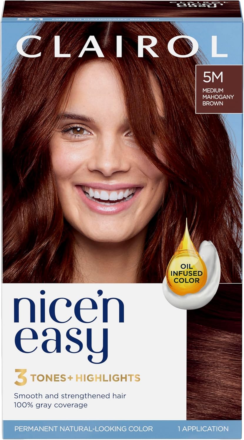 Clairol Nice'N Easy Crème, Natural Looking Oil Infused Permanent Hair Dye, 5M Medium Mahogany Brown