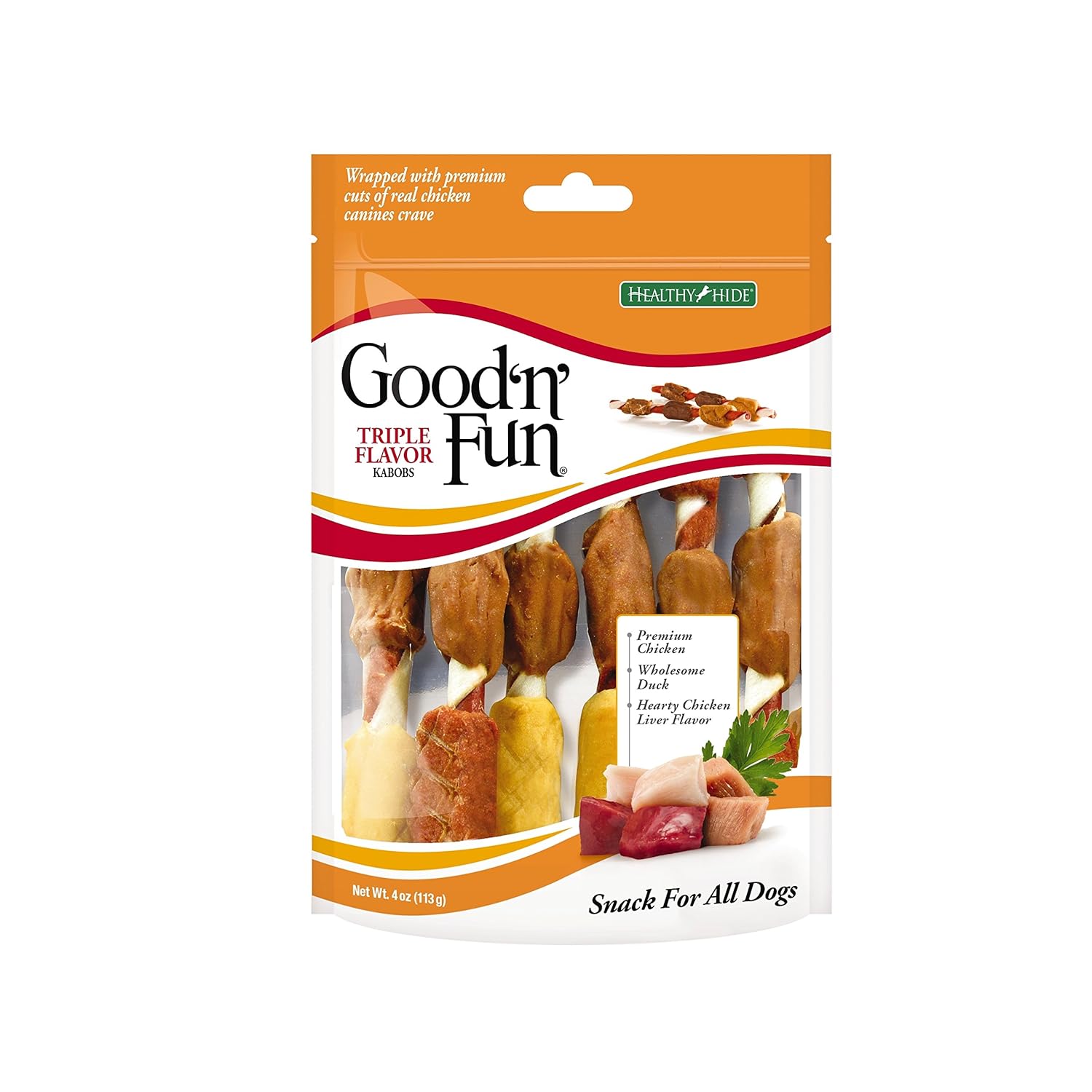 Good 'N' Fun Triple Flavor Kabob, Rawhide Chew, 6-Count