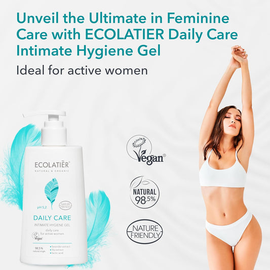 Daily Care Intimate Hygiene Gel - Feminine Wash ECOLATIER - Vegan, 98% Natural - pH Balanced, Ideal for Active Young Women - Supports Daily Intimate Wellness - 8.5 Fl Oz