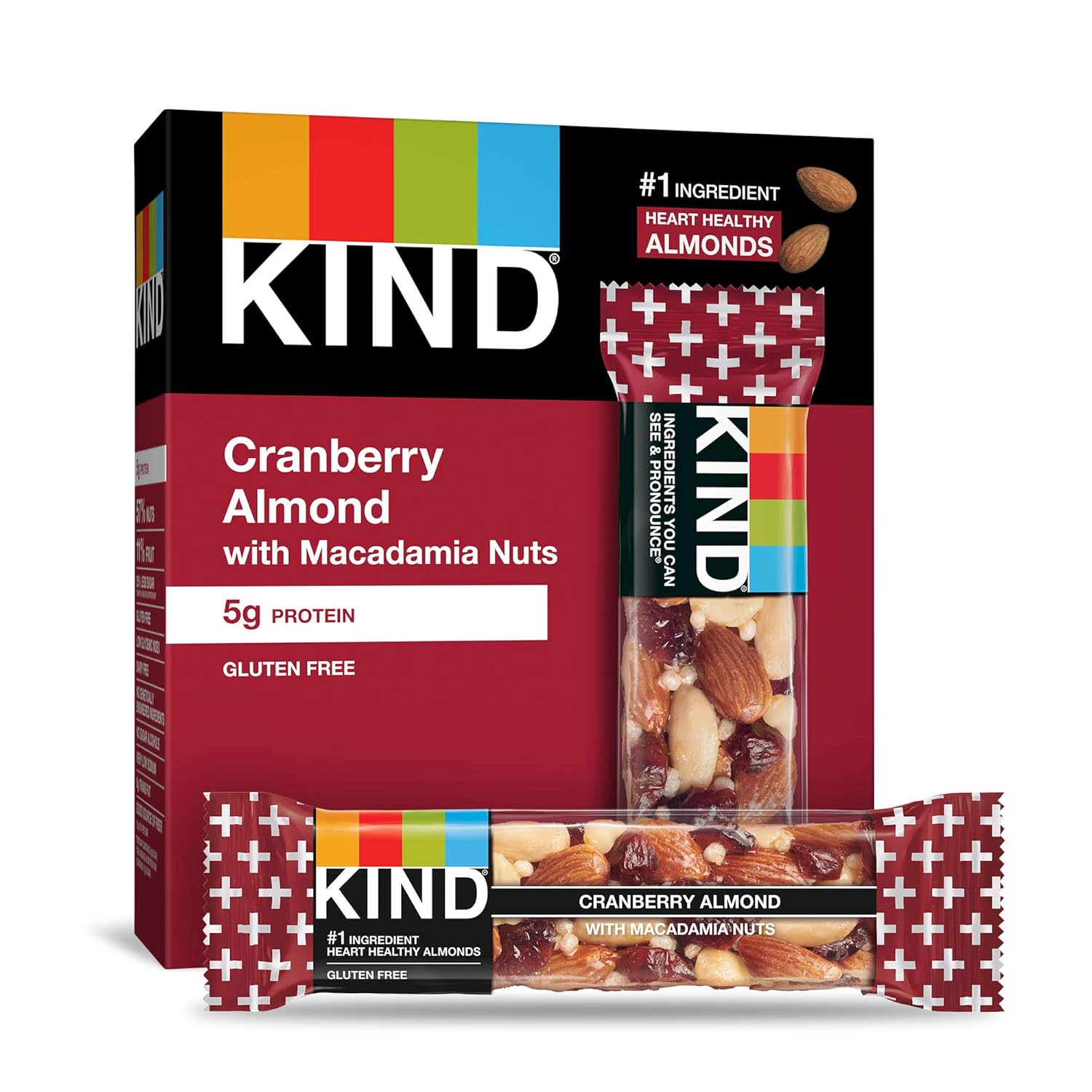 Kind Nut Bars, Cranberry Almond, 1.4 Ounce, 60 Count, Gluten Free, Low Glycemic Index, 5G Protein