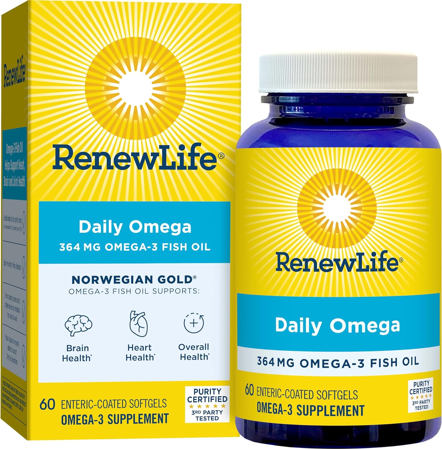 Renew Life Norwegian Gold Daily Omega Softgels, Daily Supplement Suppo