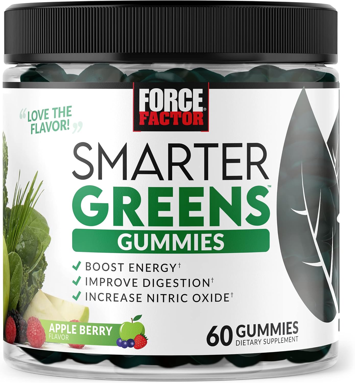 Force Factor Smarter Greens Gummies, Greens And Superfoods With Probiotics, Antioxidants, And Prebiotic Fiber, Greens Supplement To Improve Digestion, Boost Energy, And Nitric Oxide, 60 Gummies