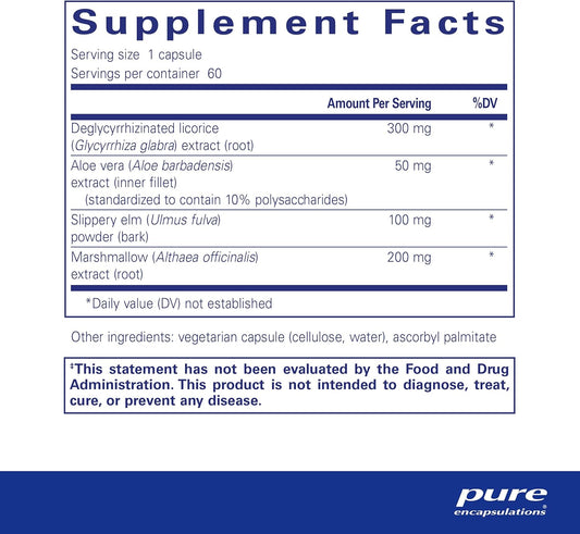 Pure Encapsulations Dgl Plus - Gut Health Supplements For Men & Women - With Marshmallow Root, Aloe Vera Extract & More - Non-Gmo & Vegan - 60 Capsules