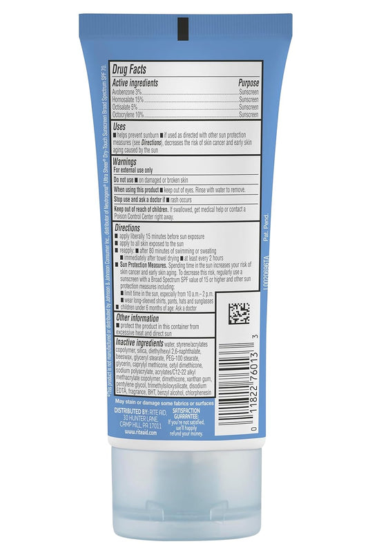RYSHI Sheer Touch SPF 70 Sunscreen Lotion, 3 fl oz | Broad Spectrum, Water Resistant and Non-Greasy Face & Body Sunblock (Rite Aid Brand)