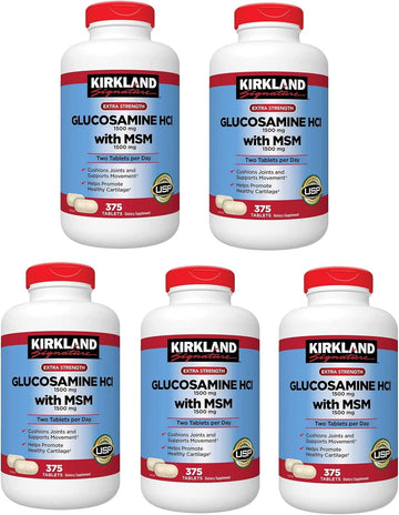 Kirkland IGRRr, Extra Strength Glucosamine HCI with MSM 375 Count (Pack of 5)