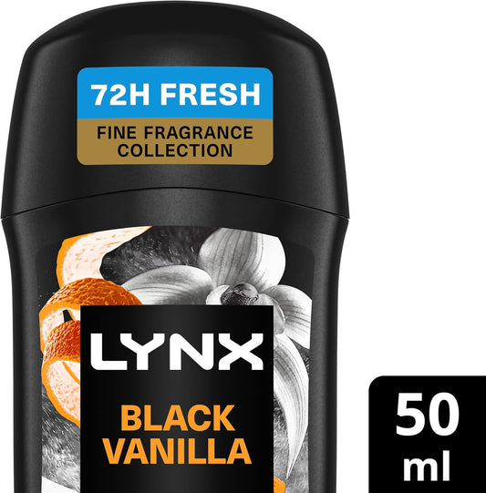 Lynx Fine Fragrance Collection Black Vanilla Premium Deodorant Stick Men'S Deodorant With A Vanilla, Orange & Sandalwood Fragrance For 72 Hour Odour Protection 50 Ml (Pack Of 2)