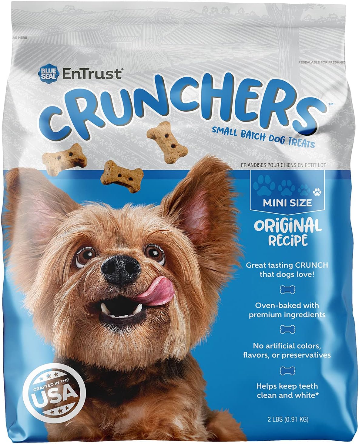 Blue Seal Entrust Crunchers Dog Treats For Mini Dogs | Small Batch, Oven Baked, Premium Ingredients | Original Recipe | 2 Pound Bag