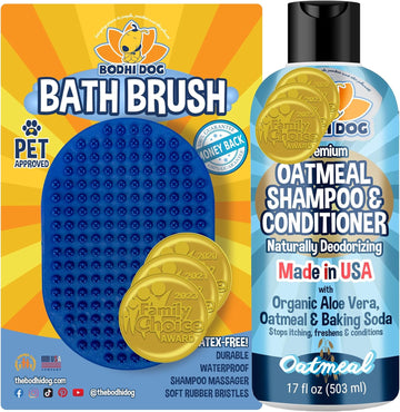 Bodhi Dog Grooming Bundle: Oatmeal Shampoo & Conditioner, Shower Brush For Long & Short Hair | Pet Bath Supplies For Cats & Dogs