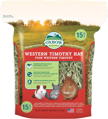 Oxbow Animal Health Western Timothy Hay - All Natural Hay For Rabbits, Guinea Pigs, Chinchillas, Hamsters & Gerbils - 15 Oz