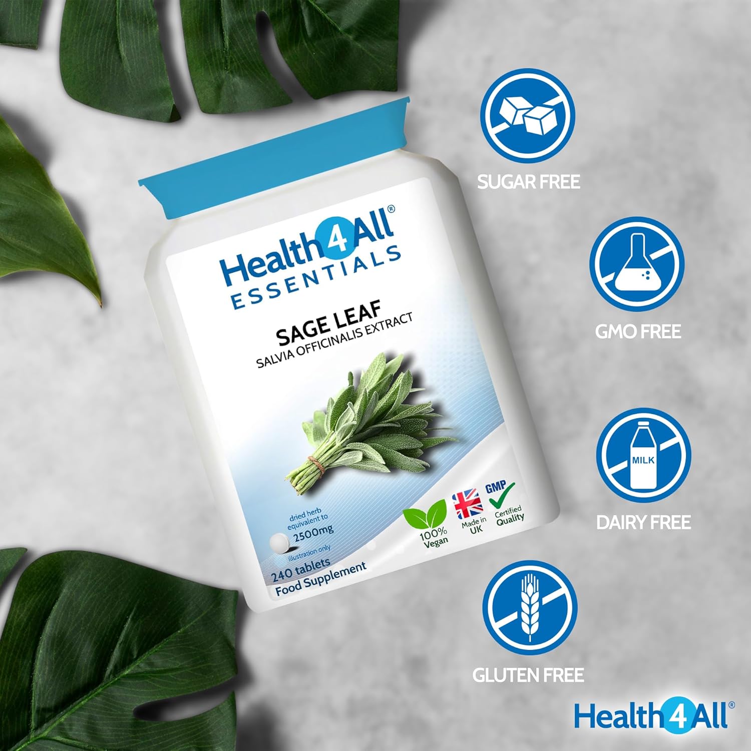 Health4All Sage Leaf 2500mg 240 Tablets 8 Months Supply, Essential Sage Water Extract for Menopause Support, High Strength Menopause Supplement One-a-Day Tablets (not Capsules) | Made in UK : Amazon.co.uk: Health & Personal Care
