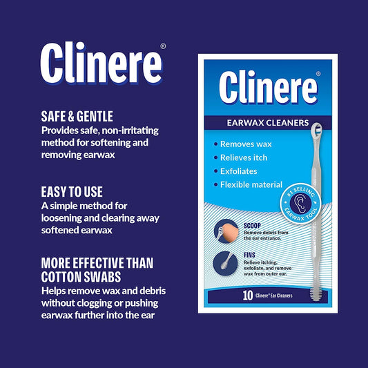Clinere® Ear Cleaners, 10 Count Earwax Remover Tool Safely and Gently Cleaning Ear Canal at Home, Ear Wax Cleaner Tool, Itch Relief, Ear Wax Buildup, Works Instantly, Exfolimates, Earwax Cleaners