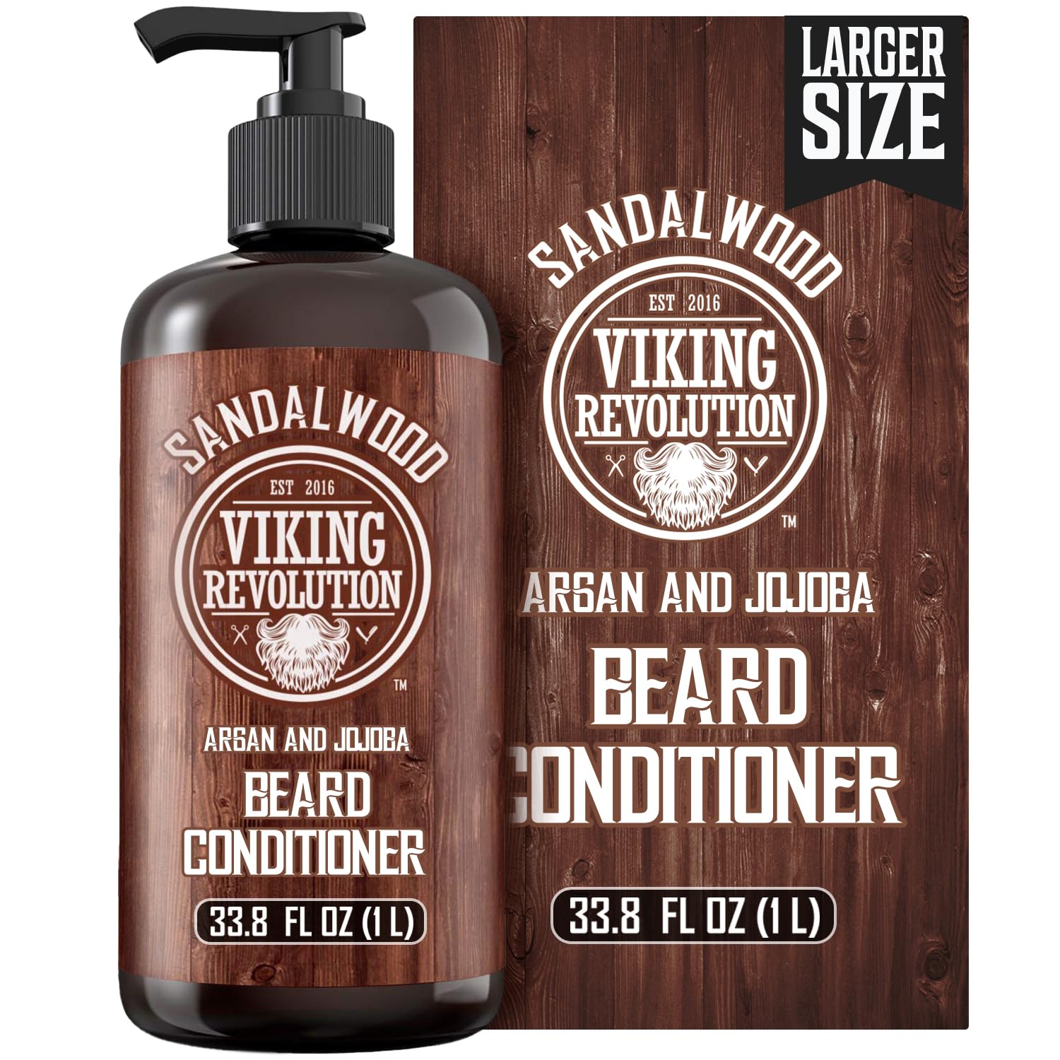 Viking Revolution Sandalwood Beard Conditioner For Men With Argan Oil And Jojoba Oil - Beard Softener And Strengthener Natural Beard Conditioner - Beard Care Moisturizer With Aloe Vera (33.8 Fl Oz)