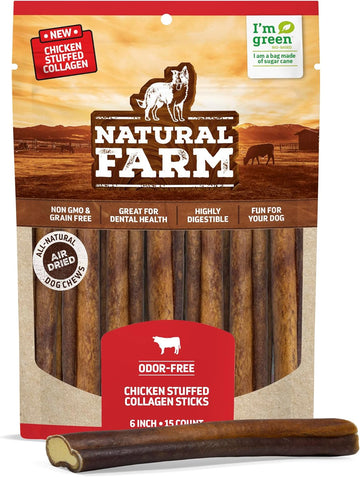 Natural Farm Peanut Butter Stuffed Collagen Sticks for Dogs (6 Inch, 5-Pack), Rawhide-Free Collagen Sticks, Natural Dog Chews, Long Lasting, for Small, Medium and Large Dogs, Great Rawhide Alternative : Pet Supplies