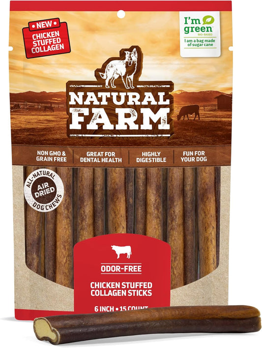 Natural Farm Peanut Butter Stuffed Collagen Sticks for Dogs (6 Inch, 5-Pack), Rawhide-Free Collagen Sticks, Natural Dog Chews, Long Lasting, for Small, Medium and Large Dogs, Great Rawhide Alternative : Pet Supplies