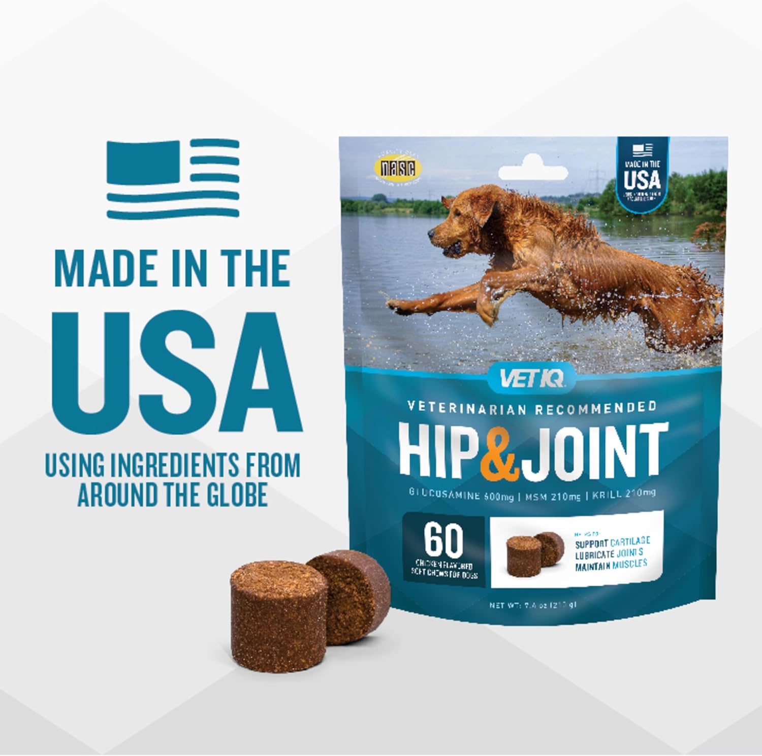 VetIQ Glucosamine Hip & Joint Supplement for Dogs, 180 Soft Chews, Dog Joint Support Supplement with MSM and Krill, Dog Health Supplies Large & Small Breed, Chicken Flavored Chewables : Pet Supplies