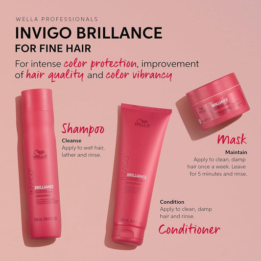 Wella Professionals Invigo Brilliance Color Protection Shampoo & Conditioner, For Fine Hair + Wella Colorcharm Permanent Liquid Hair Color For Gray Coverage, 8Nn Intense Light Blonde