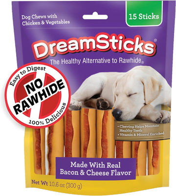 Dreambone Dreamsticks With Real Bacon And Cheese Flavor, Rawhide Free Dog Chew Sticks 15 Sticks