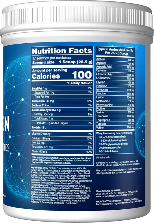Mrm Nutrition Whey Protein | Vanilla Flavored |18G Protein | With 2 Billion Probiotics + Digestive Enzymes + Bcaas | High Absorption + Digestion | Hormone + Antibiotic Free | 17 Servings : Health & Household