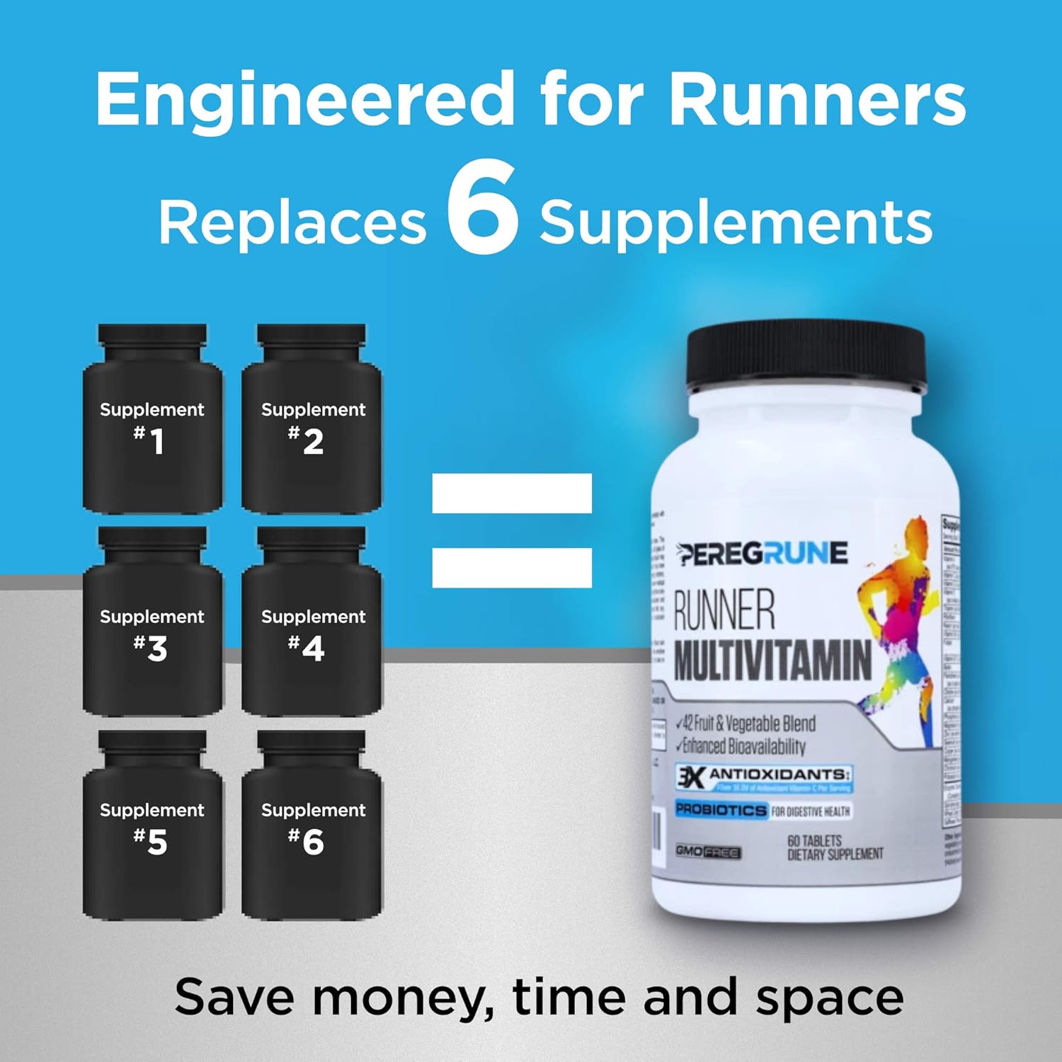 Peregrune Runner Multivitamin – Engineered Vitamin With Antioxidants For Health/Running Recovery – Complete B Complex For Endurance, Energy – Probiotics, Whole Foods – Certified Running Supplements : Health & Household