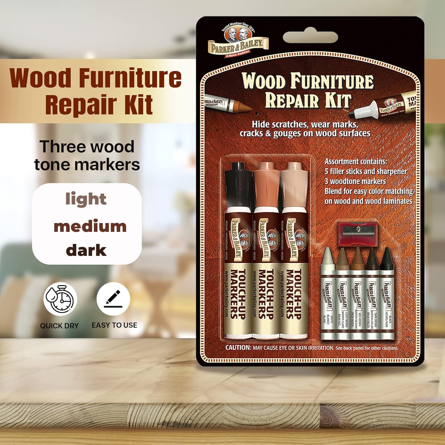 Parker & Bailey Wood Repair Kit - Furniture Markers Touch Up Furniture Scratch Repair Markers Wood Floor Scratch Remover Wood Marker Wood Stain Marker for Wood Furniture Wood Pens for Scratches : Health & Household