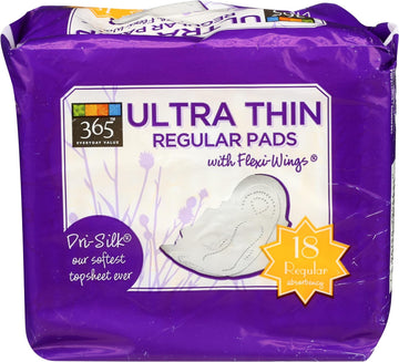 365 by Whole Foods Market, Pads Ultra Thin Regular With Flexi Wings, 18 Count