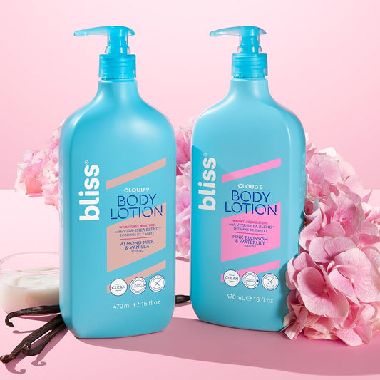 Bliss Cloud 9 Body Lotion For Dry Skin - Pink Blossom & Waterlily Scent- Formulated With Vitamins B3, C And E And Shea Butter - Deeply Hydrating For Supremely Soft Skin-16 Floz. (Pack Of 3)